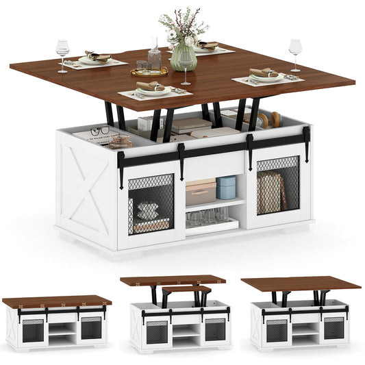 Lift Top Coffee Table with 2 Sliding Barn Doors, Walnut Coffee Tables Walnut at Gallery Canada