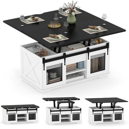 Lift Top Coffee Table with 2 Sliding Barn Doors, Black Coffee Tables at Gallery Canada