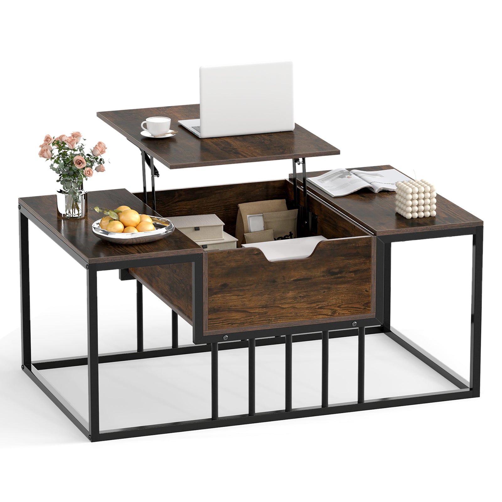 Lift Top Coffee Table with Hidden Storage, Rustic Brown Coffee Tables at Gallery Canada