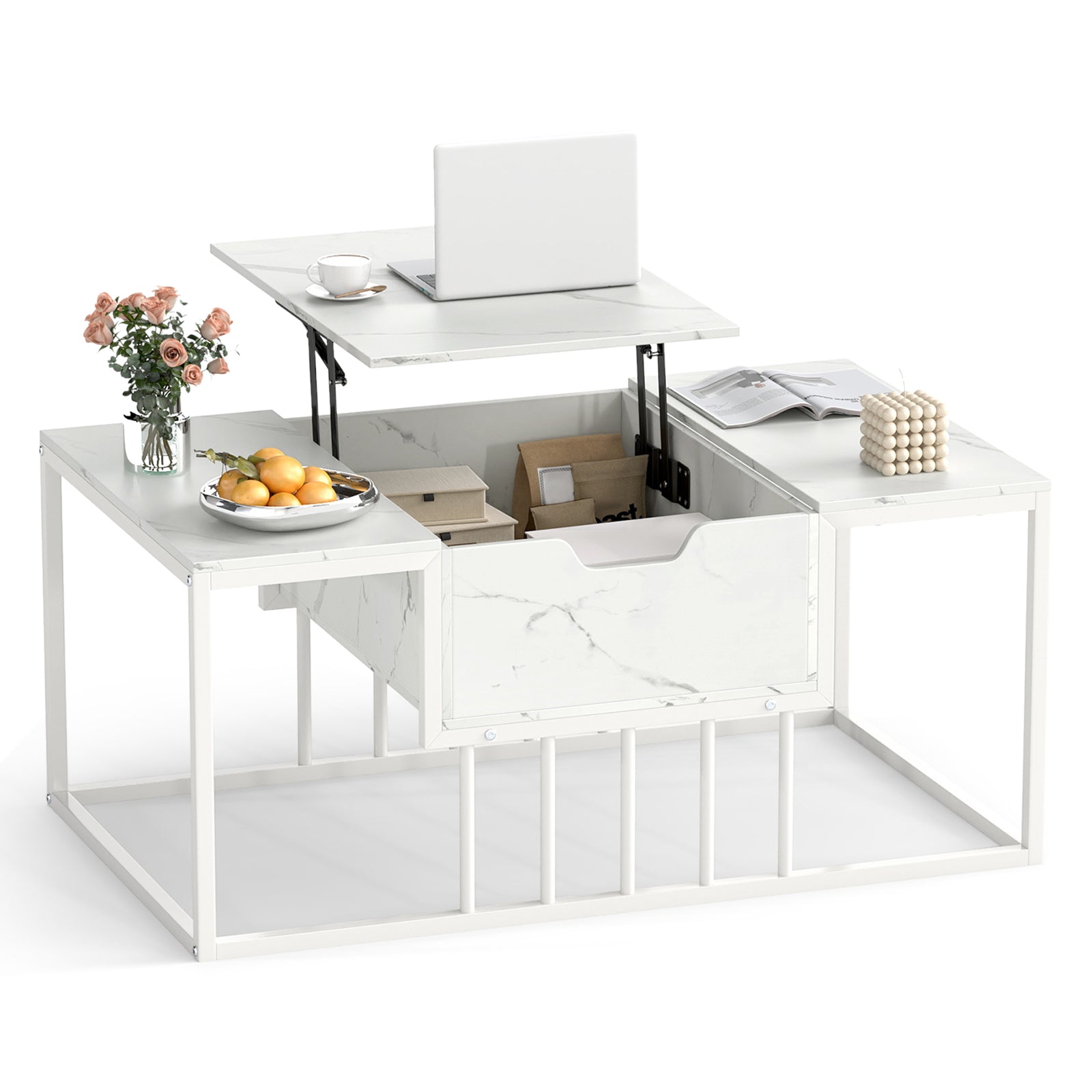 Lift Top Coffee Table With Hidden Storage, White Coffee Tables White at Gallery Canada