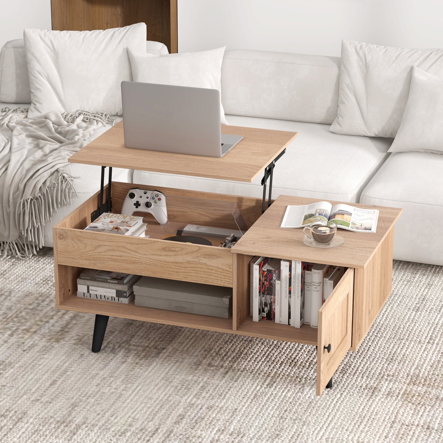Lift Top Coffee Table, Storage, Hidden Compartment, Natural Coffee Tables at Gallery Canada