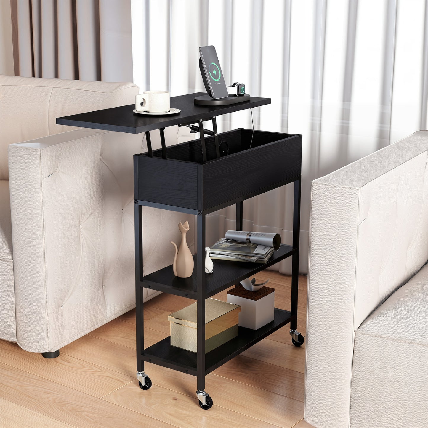 Lift Top End Table With Charging Station, Black End & Side Tables at Gallery Canada