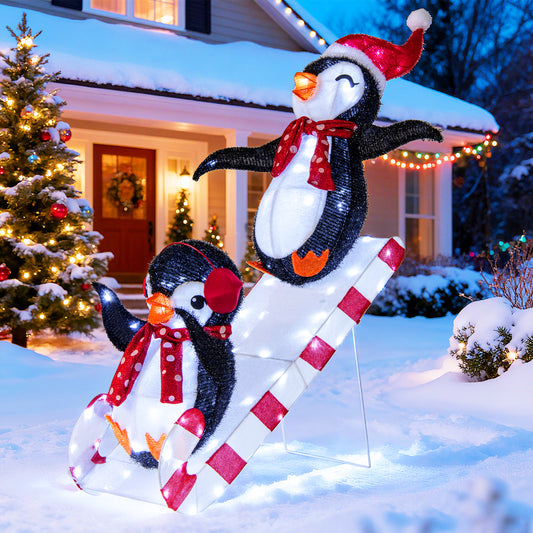 Lighted Christmas Decoration Penguins, 3D Pre-Lit Slide, 170 LED Lights Christmas Decor & Accessories Options at Gallery Canada