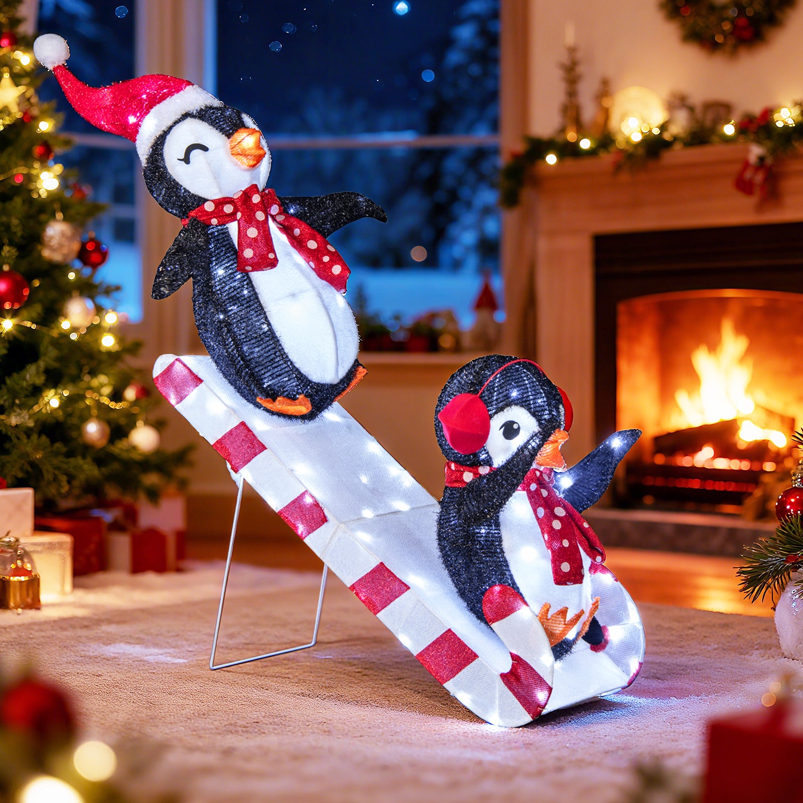 Lighted Christmas Decoration Penguins, 3D Pre-Lit Slide, 170 LED Lights Christmas Decor & Accessories at Gallery Canada