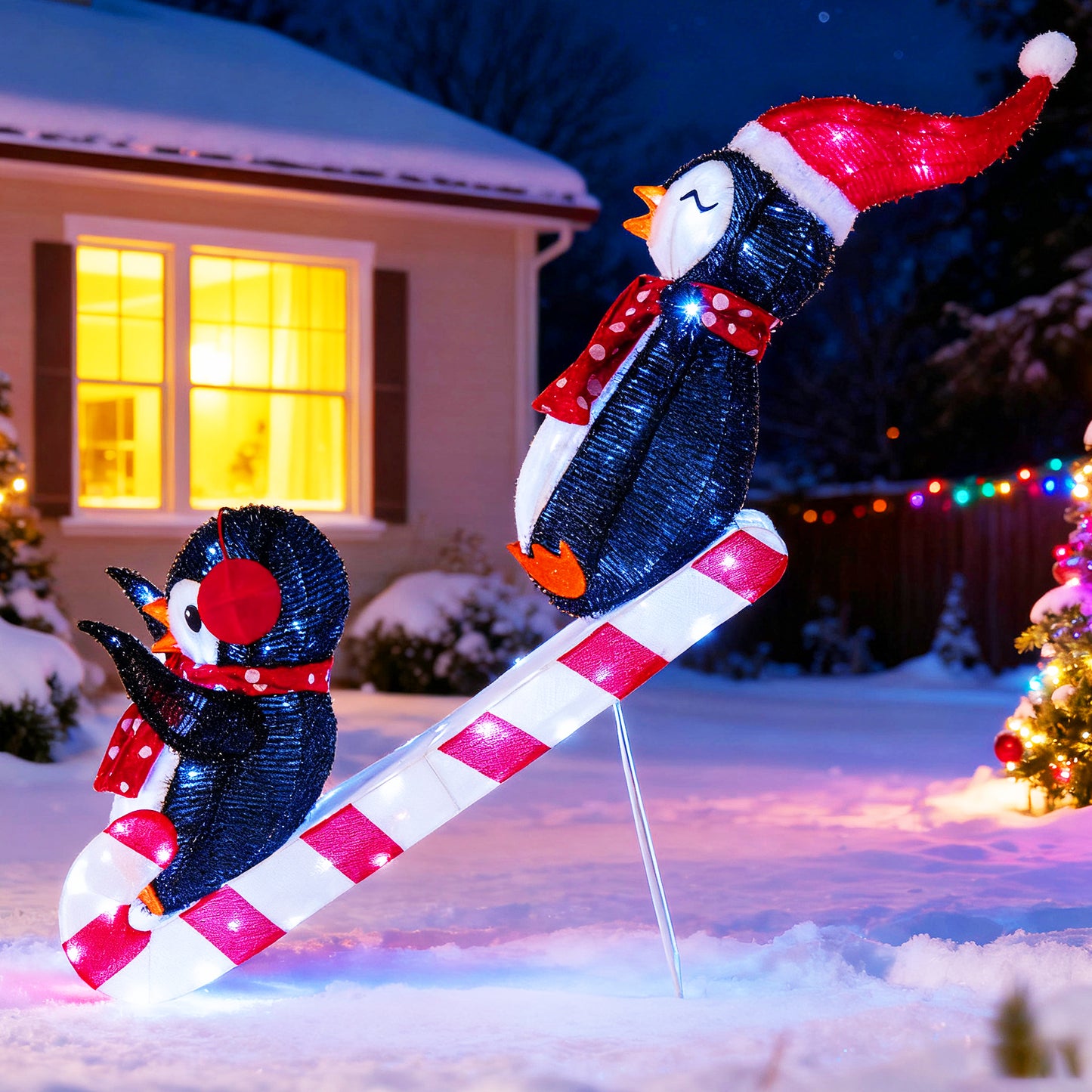 Lighted Christmas Decoration Penguins, 3D Pre-Lit Slide, 170 LED Lights Christmas Decor & Accessories at Gallery Canada