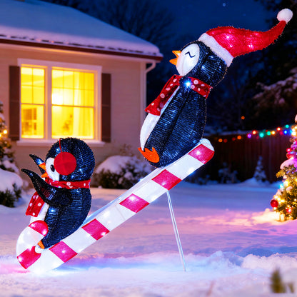Lighted Christmas Decoration Penguins, 3D Pre-Lit Slide, 170 LED Lights Christmas Decor & Accessories at Gallery Canada