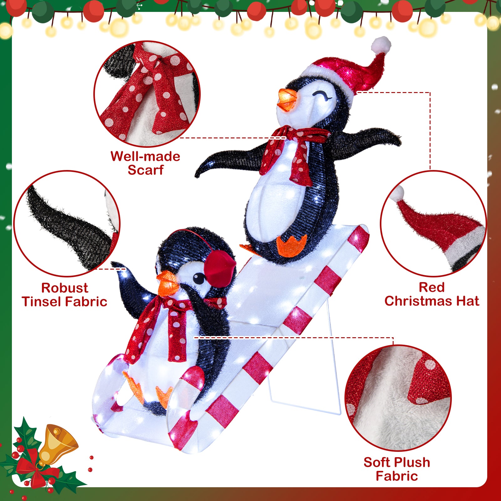 Lighted Christmas Decoration Penguins, 3D Pre-Lit Slide, 170 LED Lights Christmas Decor & Accessories at Gallery Canada