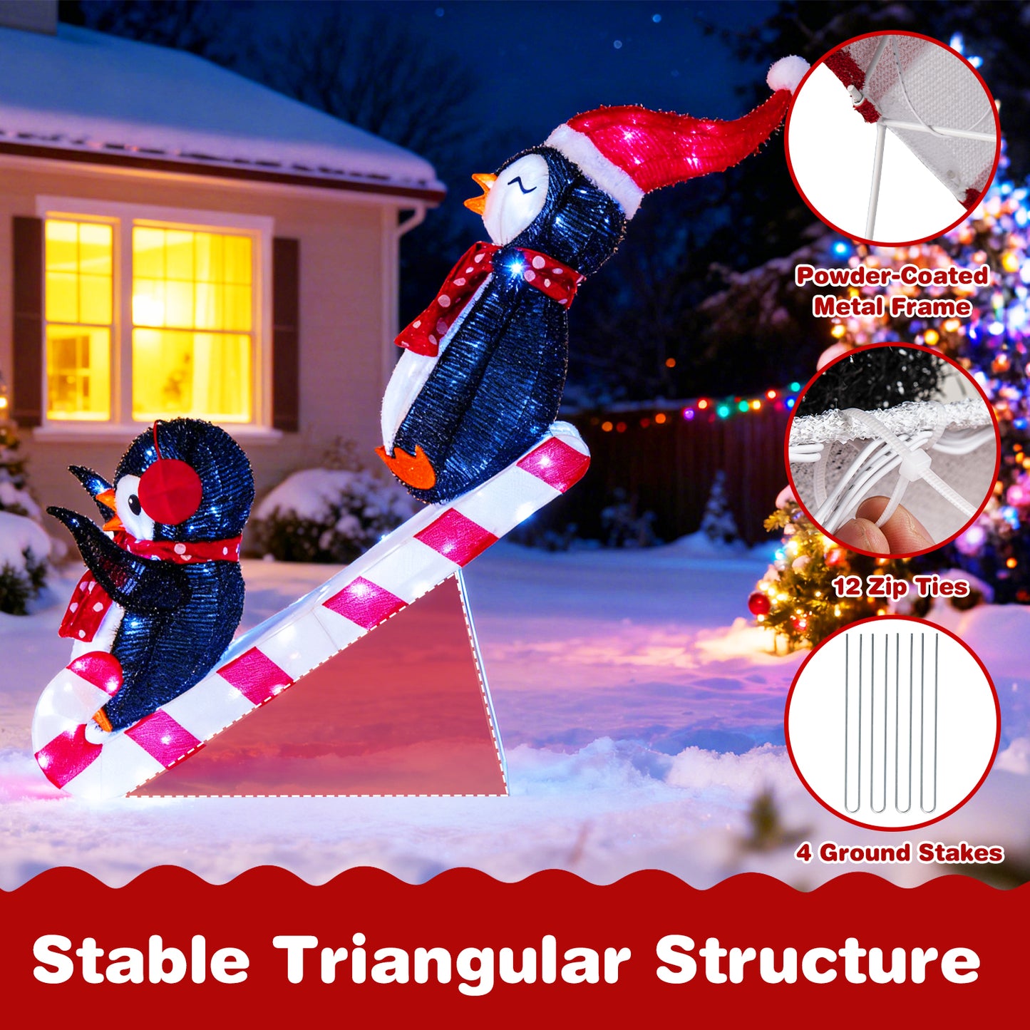 Lighted Christmas Decoration Penguins, 3D Pre-Lit Slide, 170 LED Lights Christmas Decor & Accessories at Gallery Canada