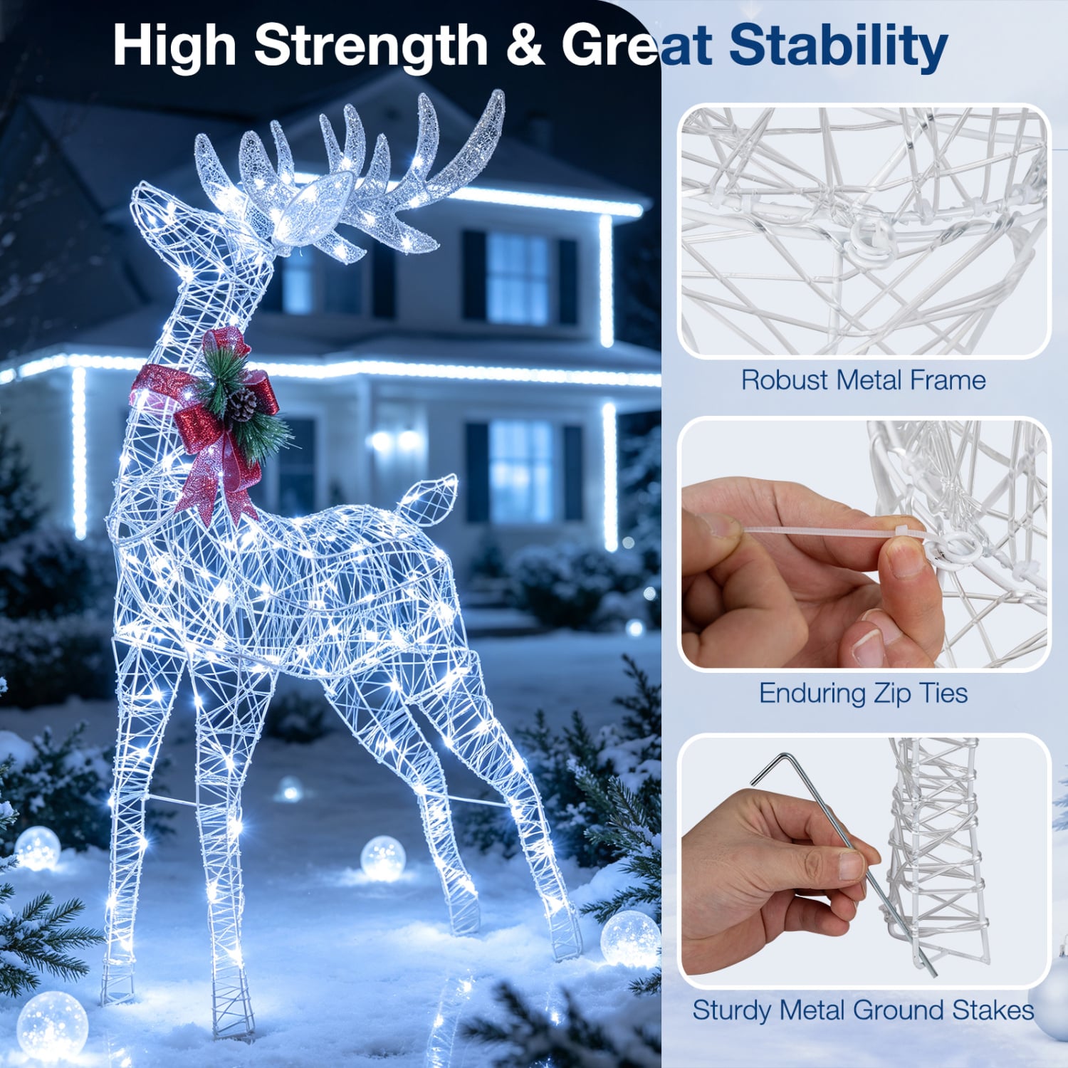 Lighted Christmas Reindeer, 170 Cold LED, White Christmas Decor & Accessories at Gallery Canada