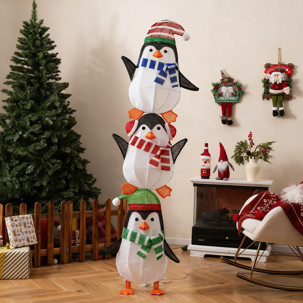 Lighted Penguins Decoration, Warm White Lights, Cute Hats, Multicolor Christmas Decor & Accessories at Gallery Canada