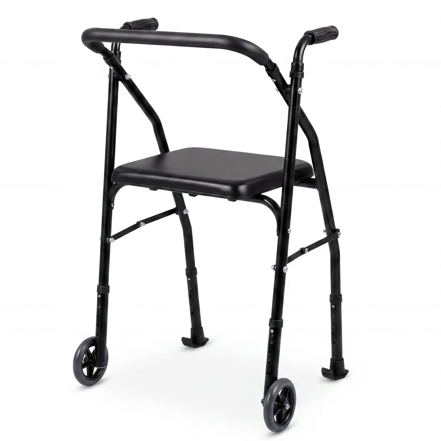 Aluminum Mobility Walker, 2 Wheels, Adjustable Height, Padded Seat, Black Walkers & Rollators Black at Gallery Canada