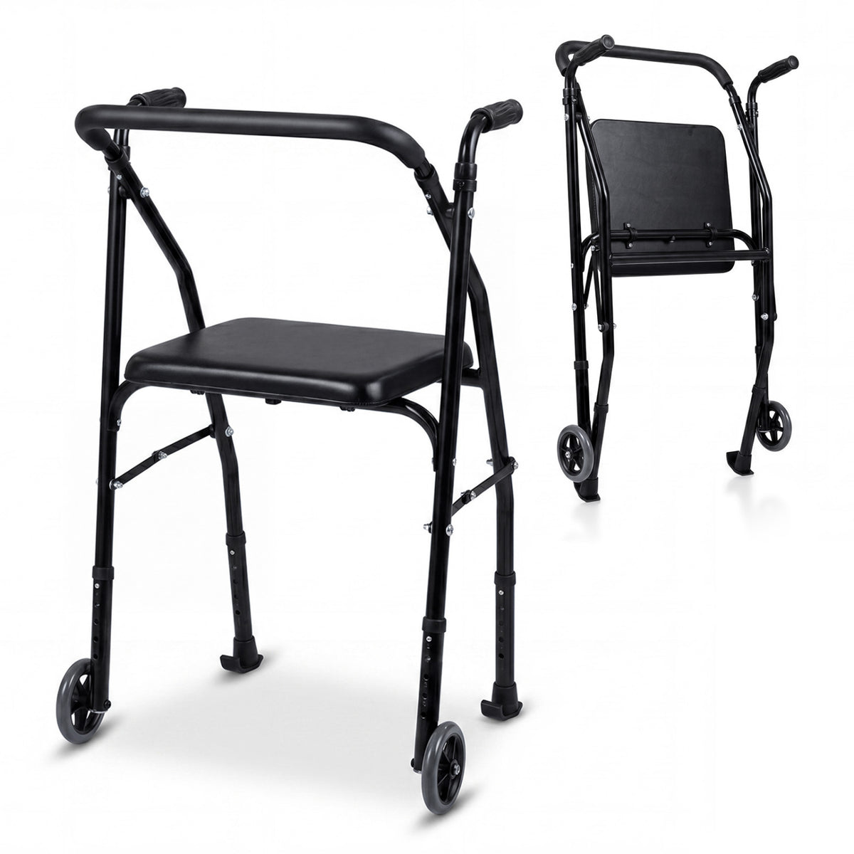 Aluminum Mobility Walker, 2 Wheels, Adjustable Height, Padded Seat, Black Walkers & Rollators at Gallery Canada