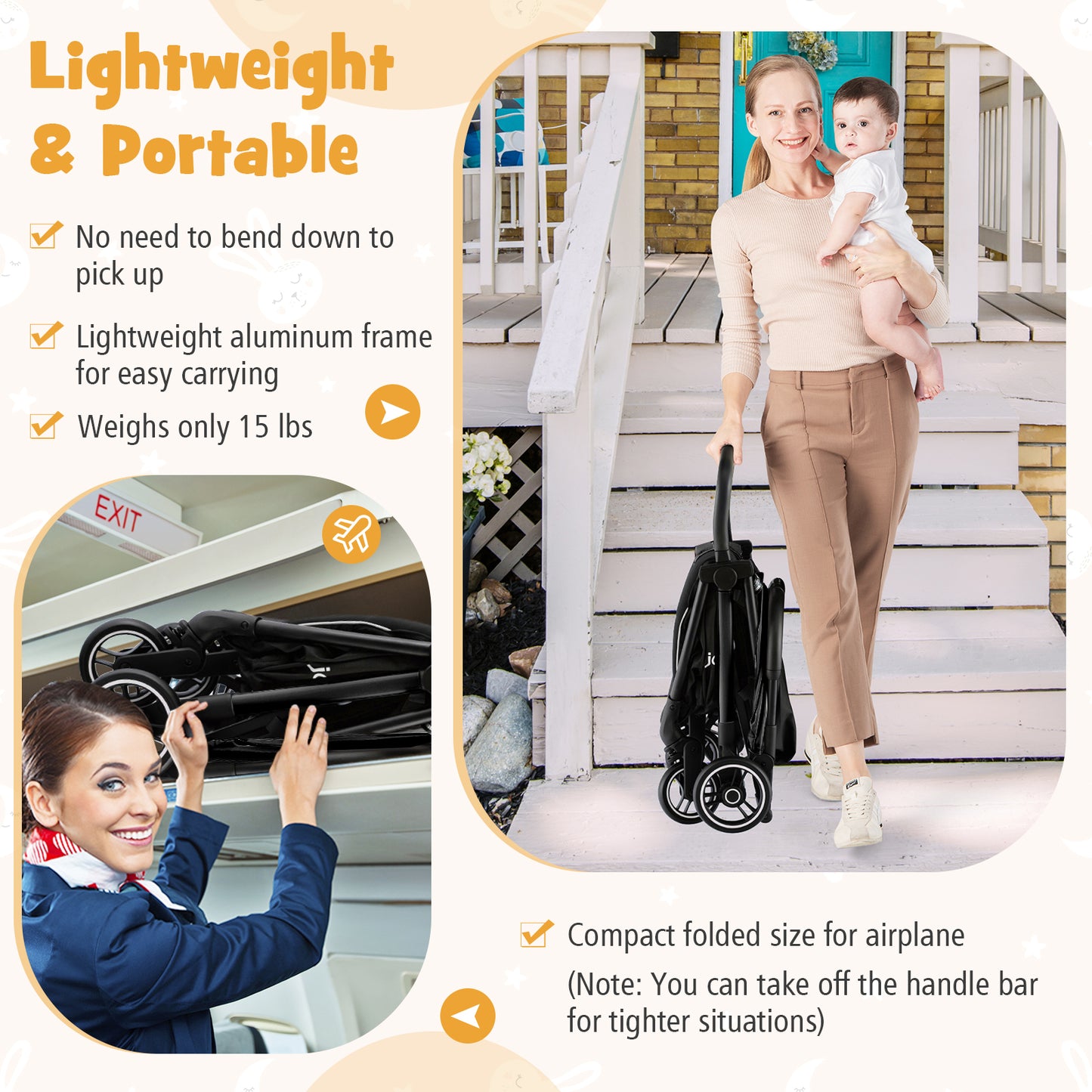 Lightweight Compact Travel Stroller, Airplane Cabin, Black Baby Strollers at Gallery Canada