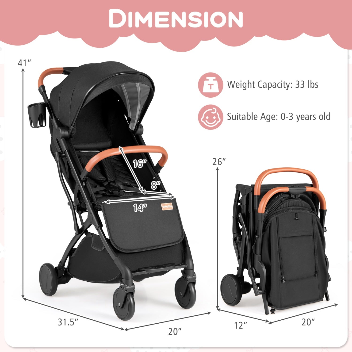 Compact Travel Stroller with One-Hand Folding, Black Baby Strollers at Gallery Canada