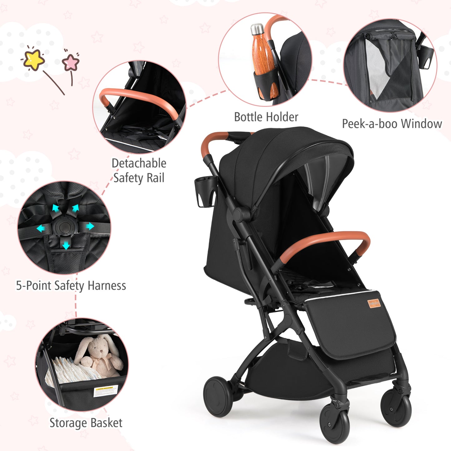 Compact Travel Stroller with One-Hand Folding, Black Baby Strollers at Gallery Canada