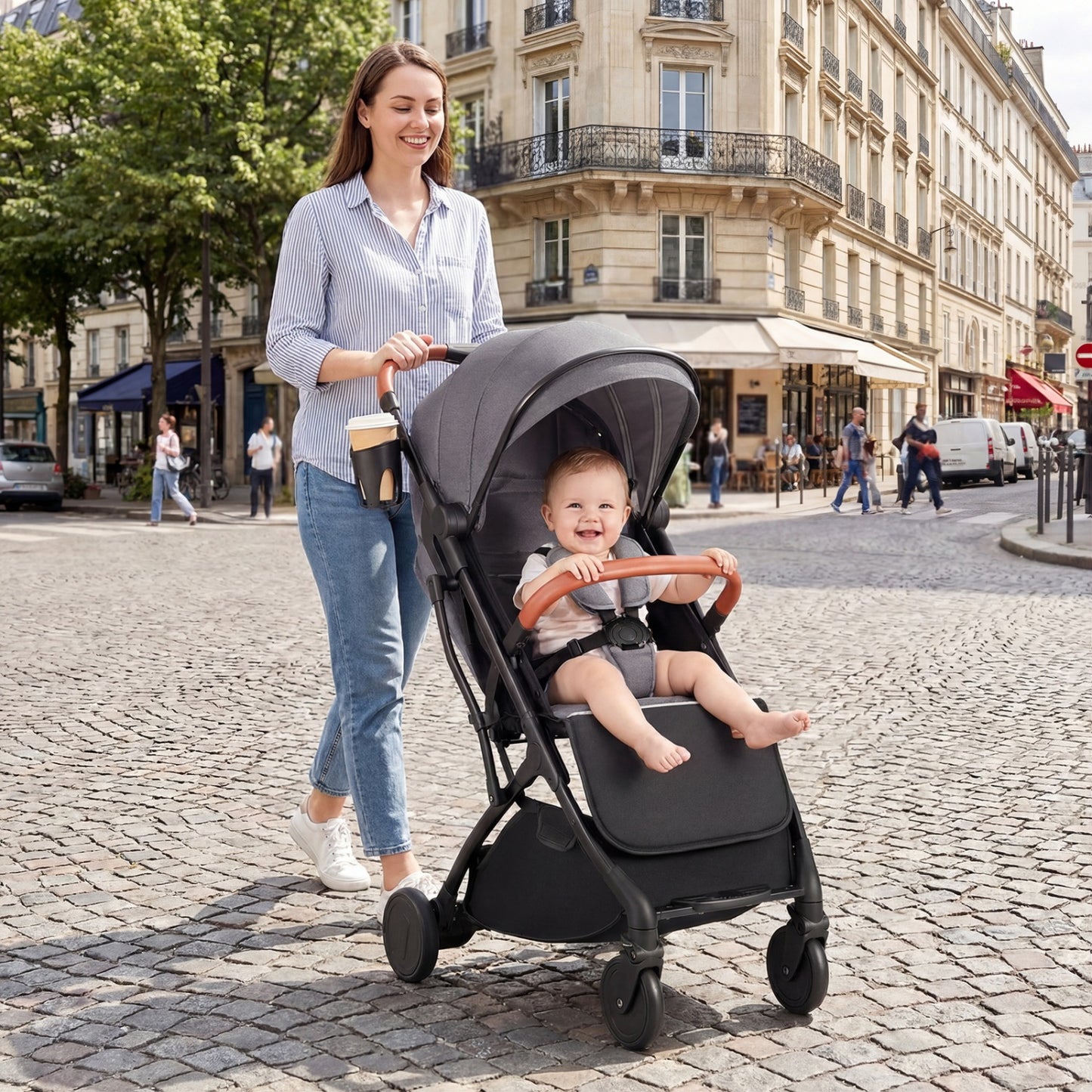 Compact Baby Stroller, One-Hand Fold, Gray Baby Strollers at Gallery Canada