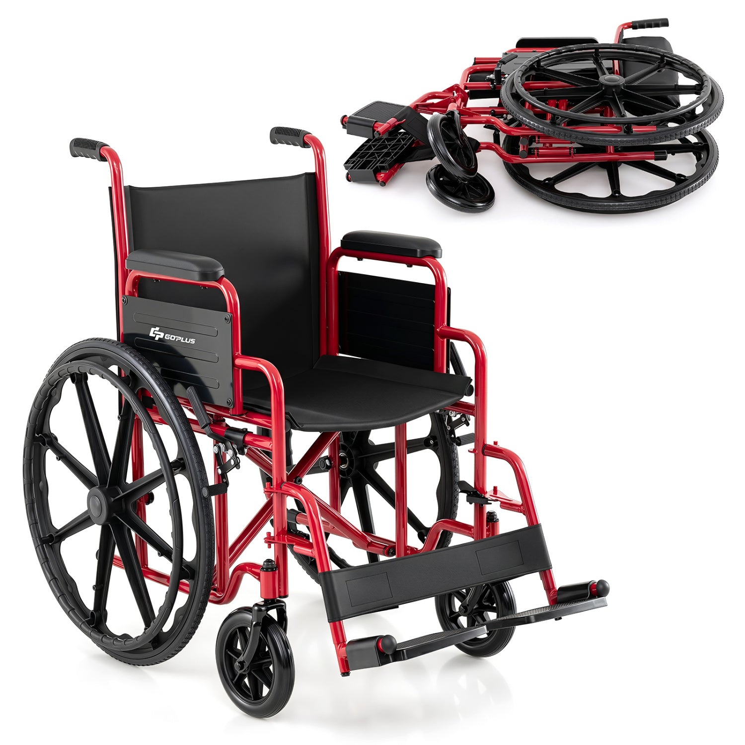 Folding Wheelchair for Adults, Swing-Away Footrest, Red Walkers & Rollators Red at Gallery Canada