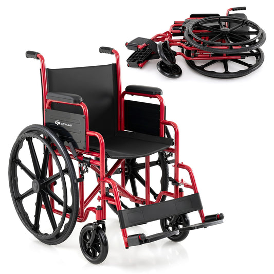 Folding Wheelchair for Adults, Swing-Away Footrest, Red Walkers & Rollators Red at Gallery Canada