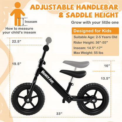 Lightweight Toddler Balance Bike No Pedal Training Bicycle, Black Kids Bike at Gallery Canada