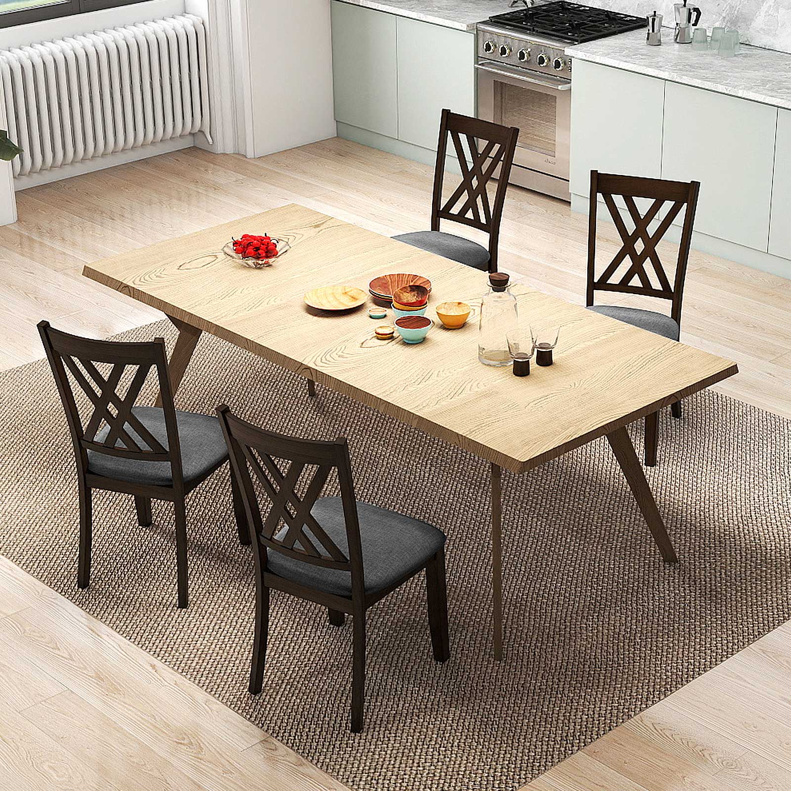 Wooden Dining Chair Set, 2 Linen Fabric Upholstered, Gray Dining Chairs at Gallery Canada