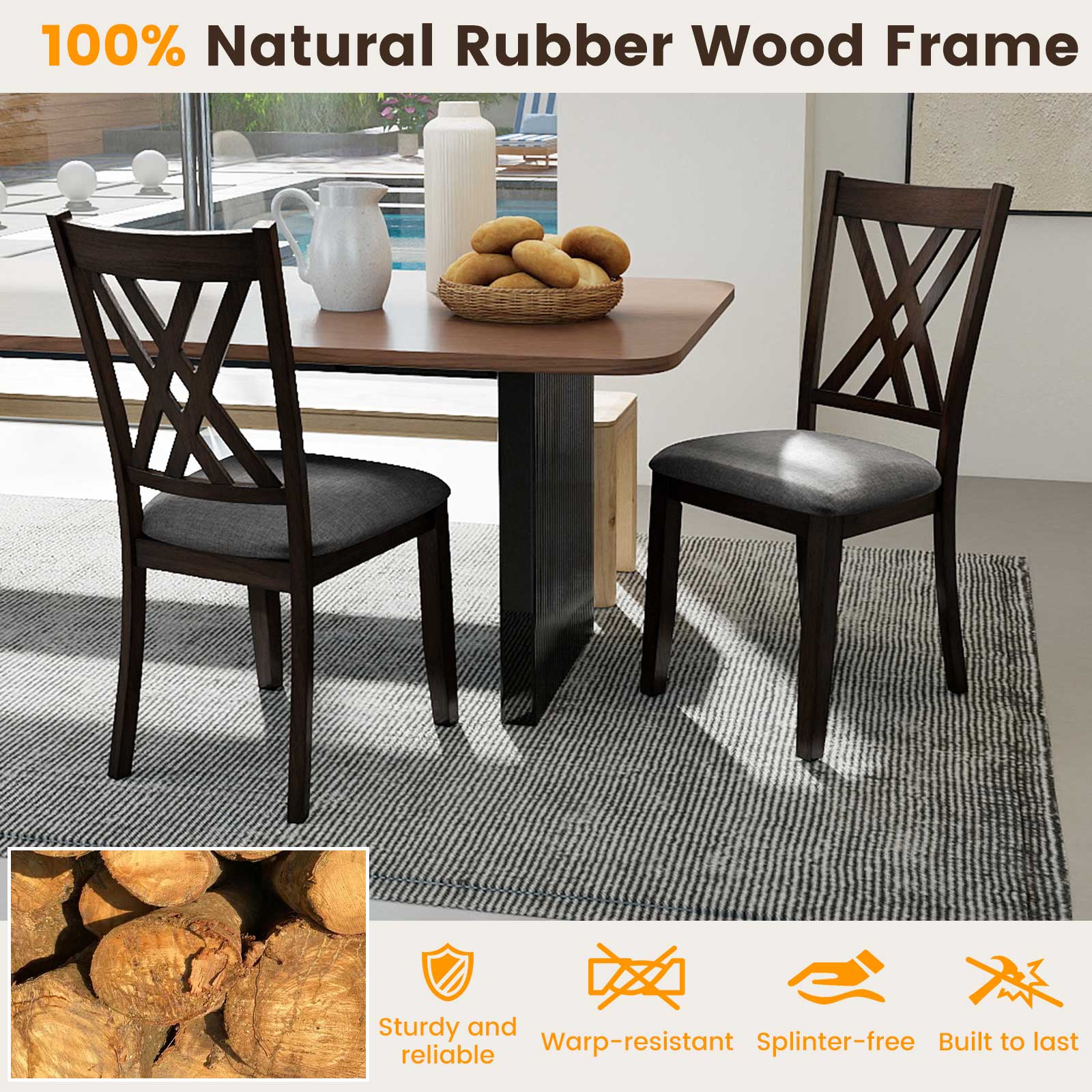 Wooden Dining Chair Set, 2 Linen Fabric Upholstered, Gray Dining Chairs at Gallery Canada