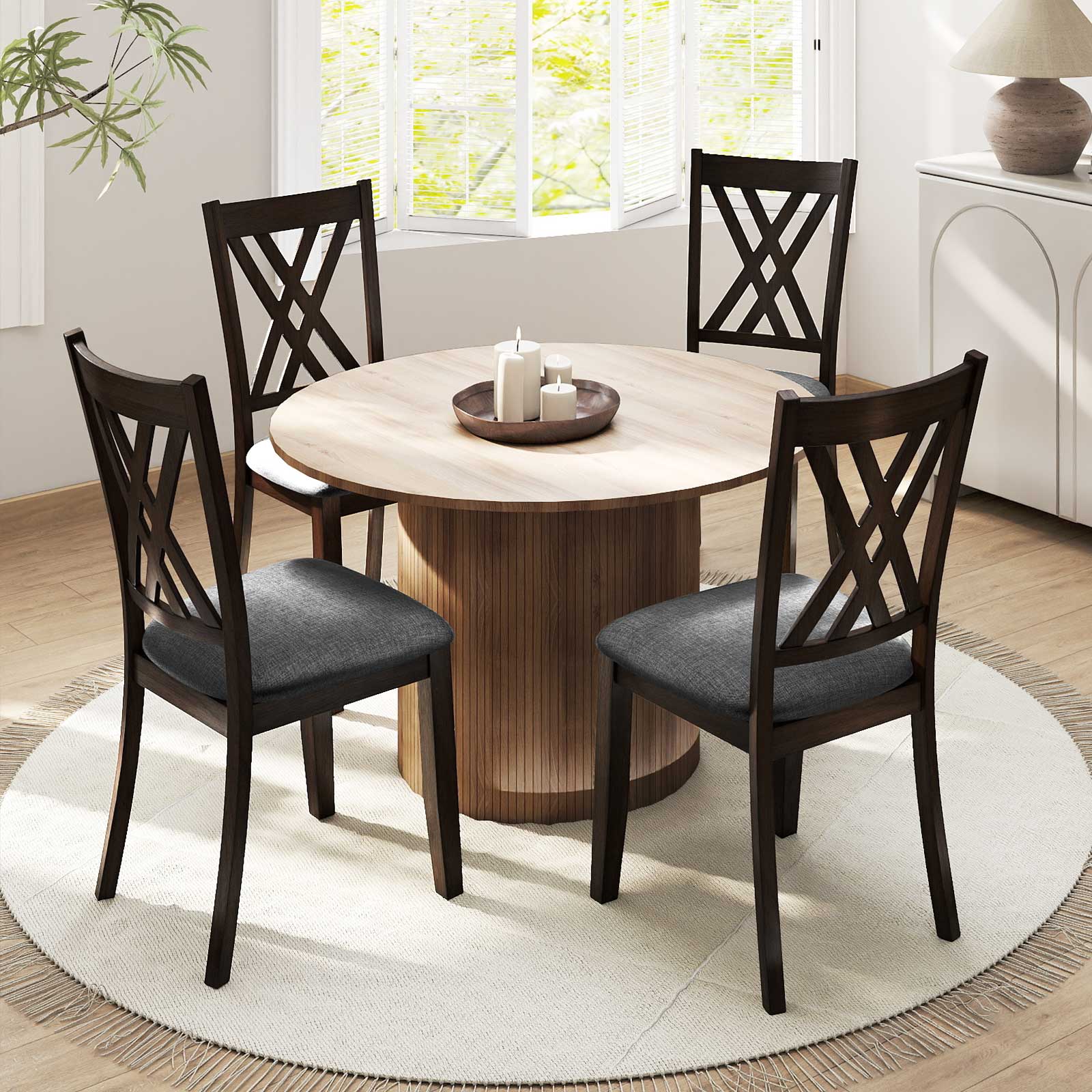 Linen Fabric Wooden Dining Chair Set Of 4, Gray Dining Chairs at Gallery Canada