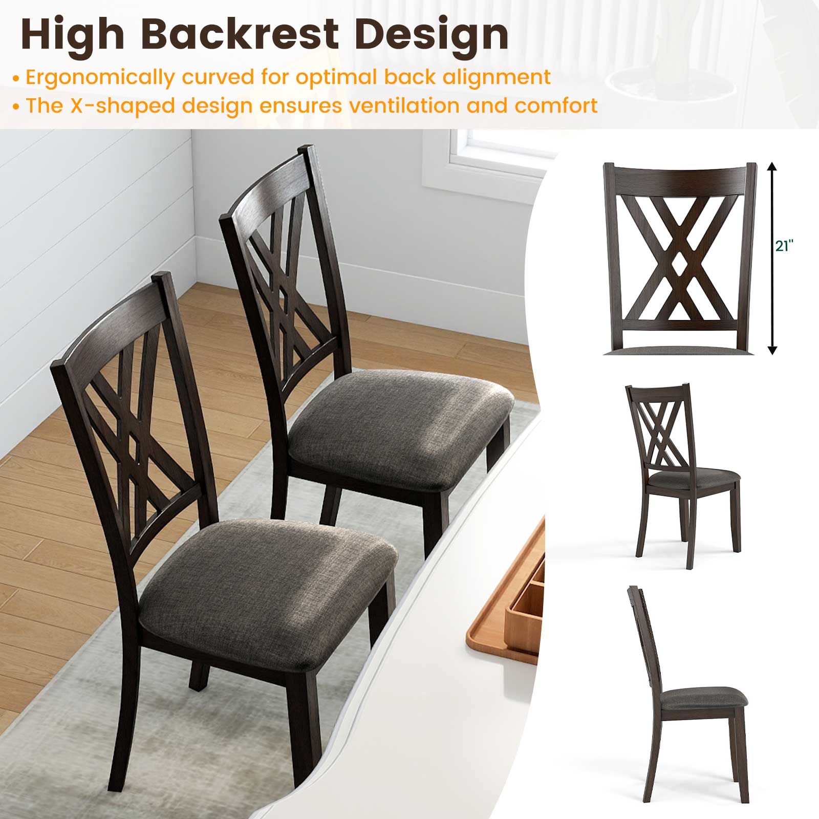 Linen Fabric Wooden Dining Chair Set Of 4, Gray Dining Chairs at Gallery Canada