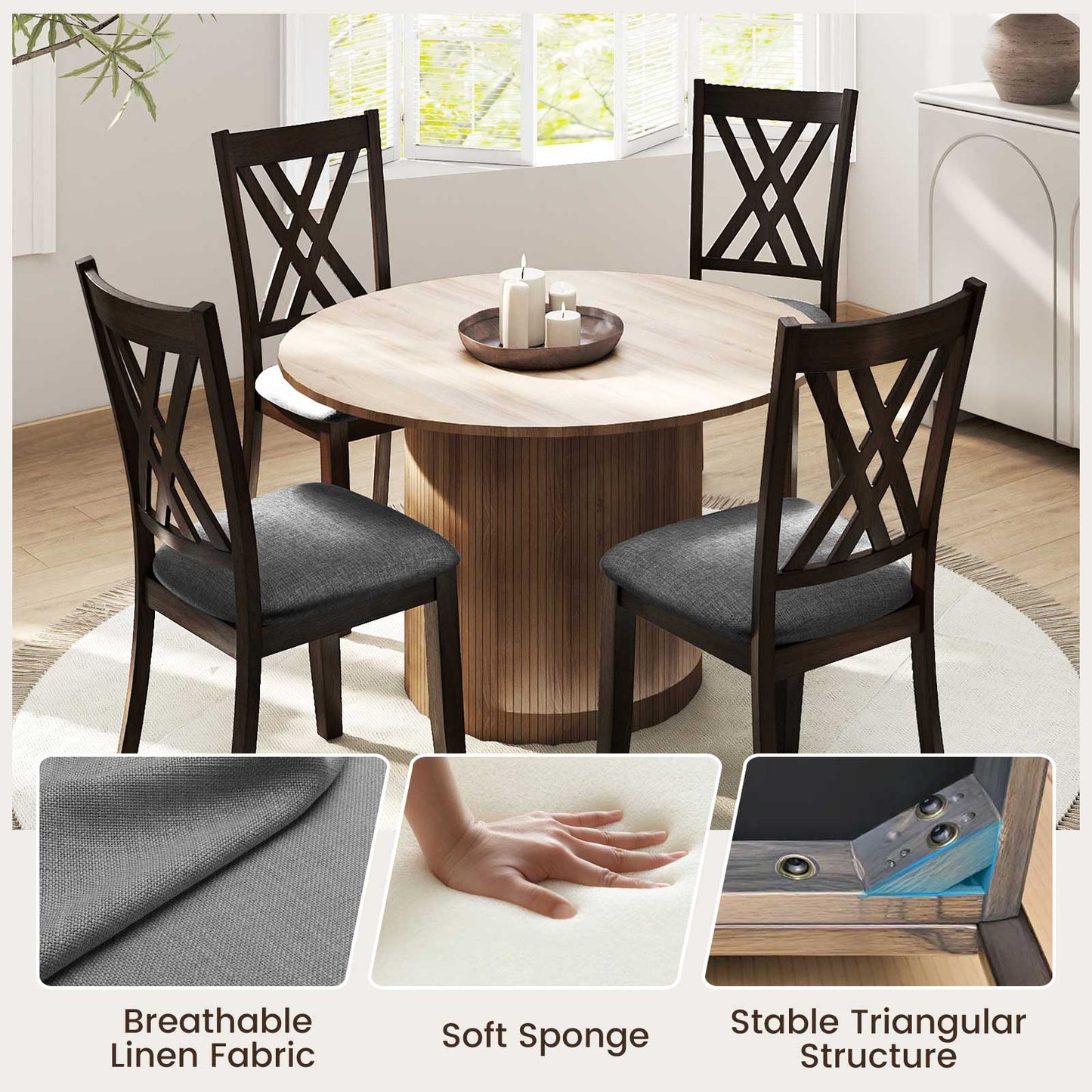 Linen Fabric Wooden Dining Chair Set Of 4, Gray Dining Chairs at Gallery Canada