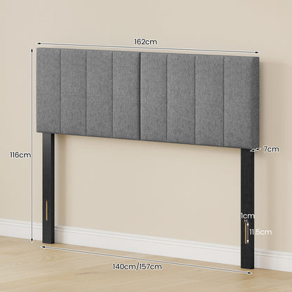 Linen Headboard, Solid Wood Legs, Dark Gray