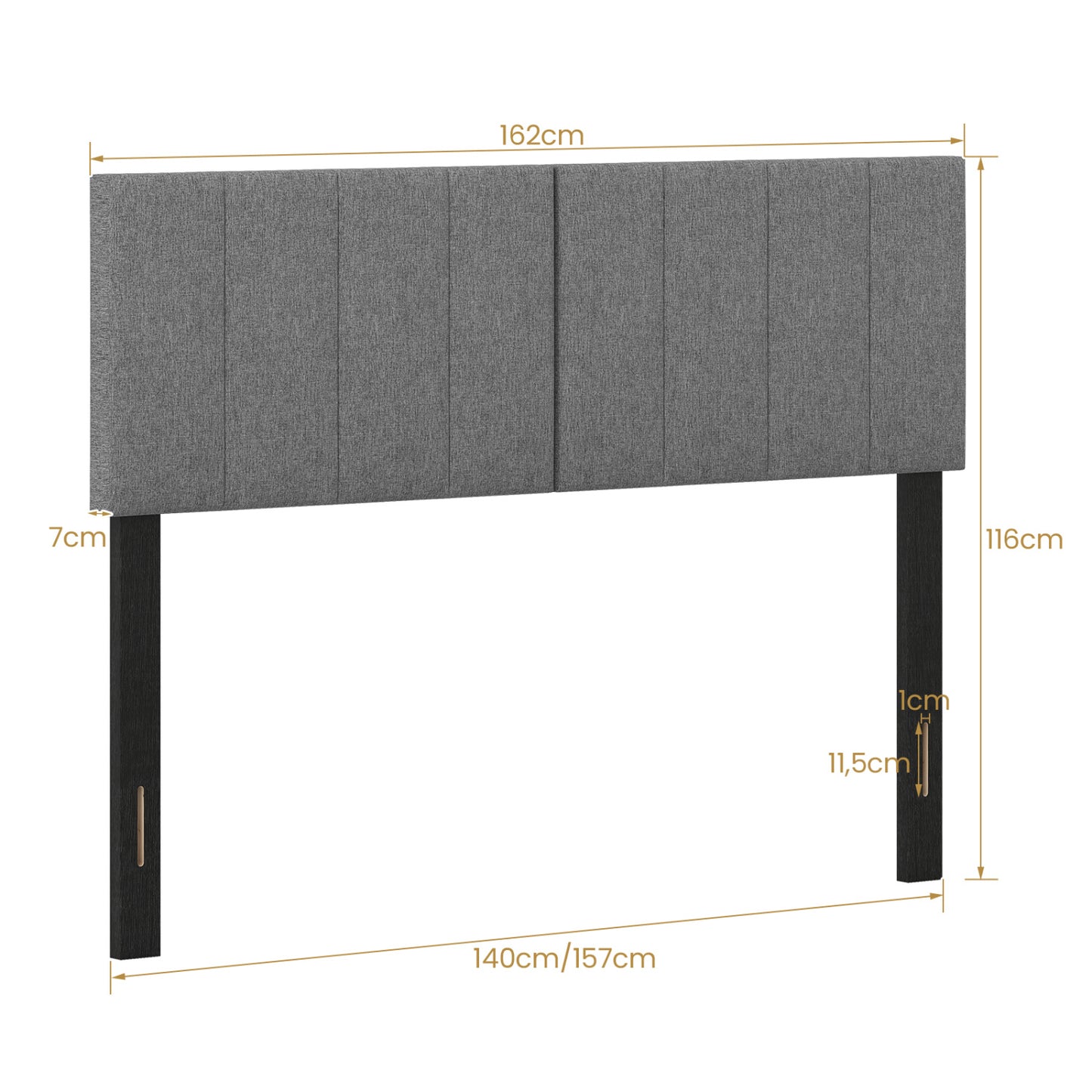 Linen Headboard, Solid Wood Legs, Dark Gray
