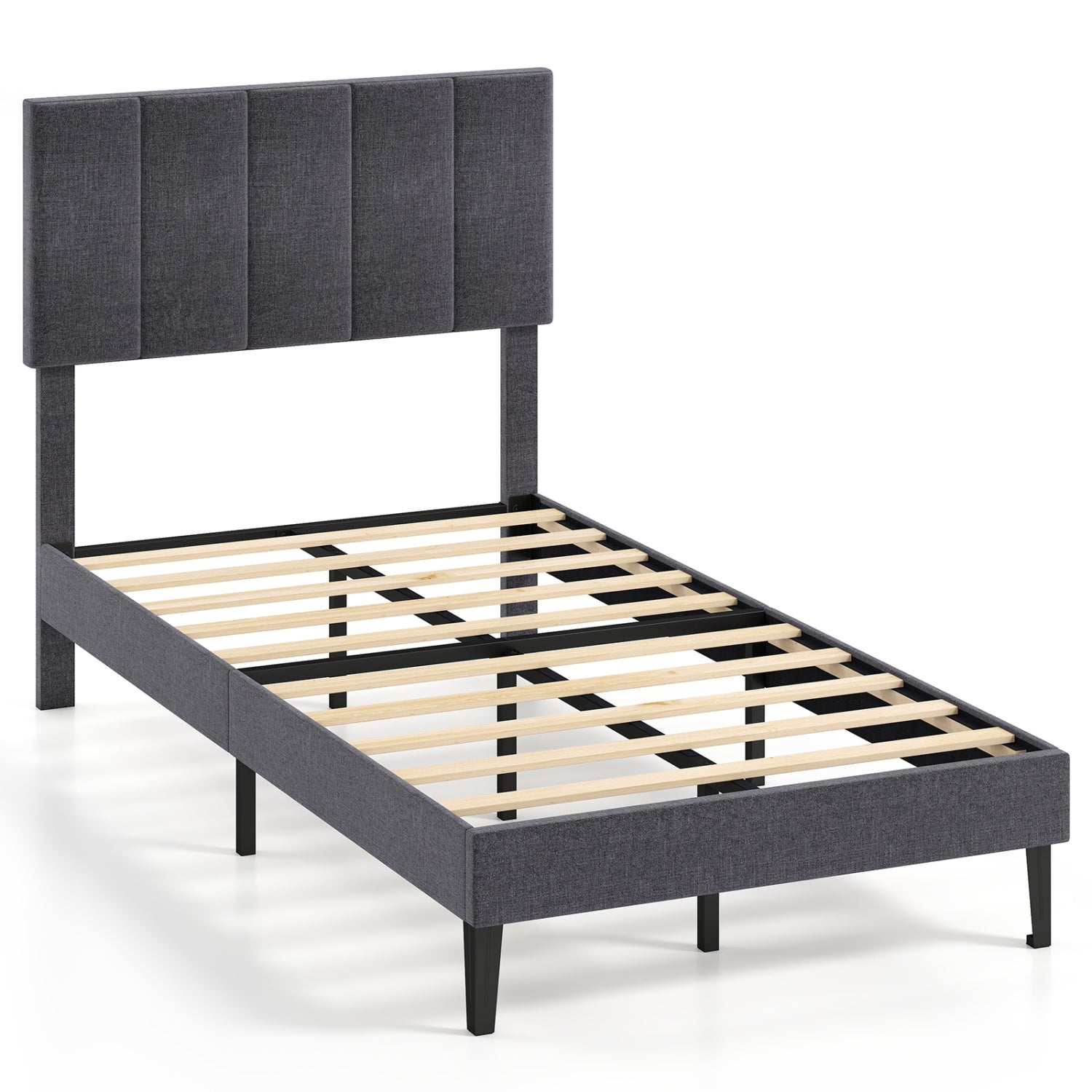 Linen Upholstered Platform Bed with Height Adjustable Vertical Channel Headboard-Twin Size Beds & Bed Frames at Gallery Canada