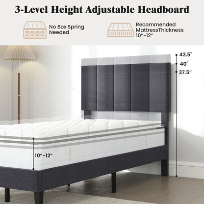 Linen Upholstered Platform Bed with Height Adjustable Vertical Channel Headboard-Twin Size Beds & Bed Frames at Gallery Canada