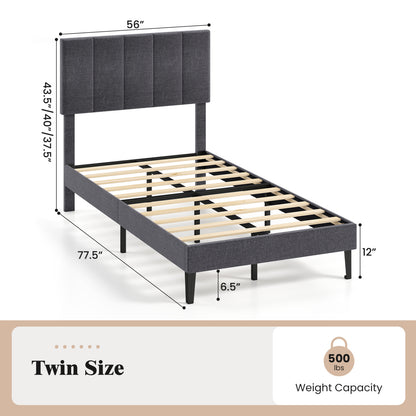 Linen Upholstered Platform Bed with Height Adjustable Vertical Channel Headboard-Twin Size Beds & Bed Frames at Gallery Canada