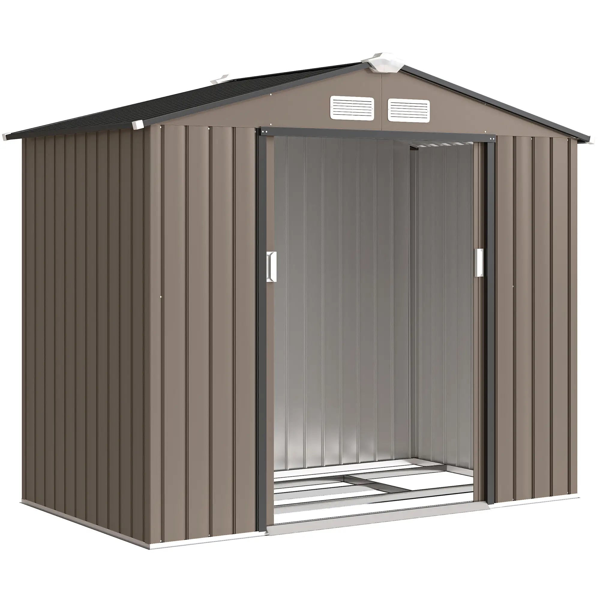 7' x 4' x 6' Garden Storage Shed, Metal, Double Doors, Brown Sheds Brown at Gallery Canada