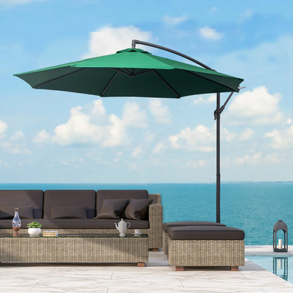 10' Deluxe Patio Umbrella, Offset Sunshade with Crank, Dark Green Cantilever Umbrellas at Gallery Canada