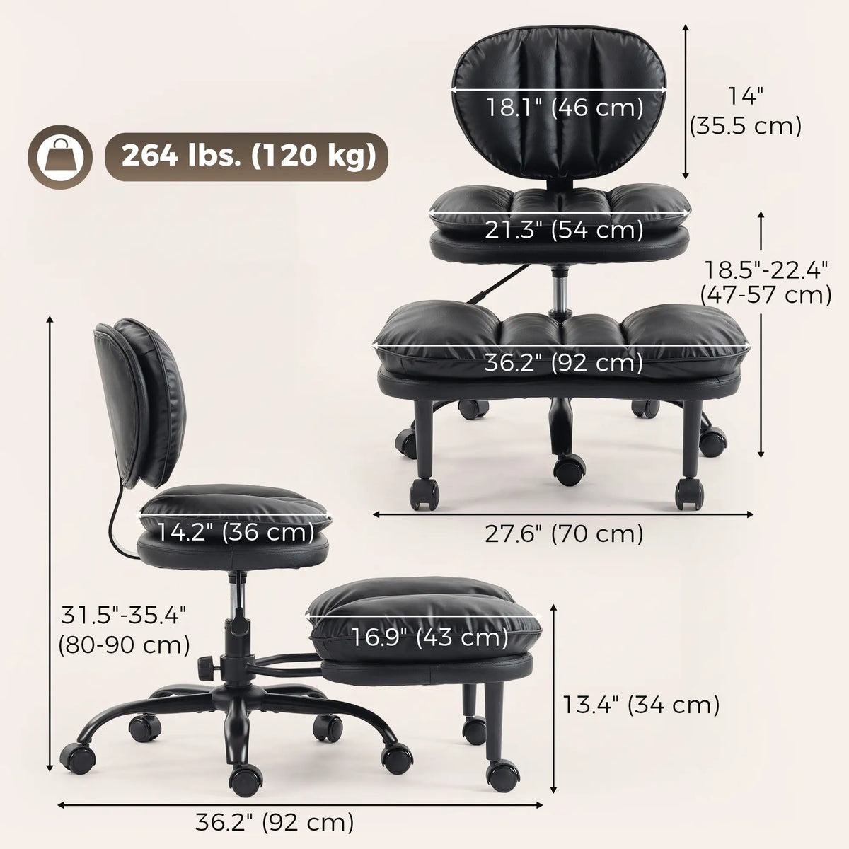 Ergonomic Cross Legged Office Chair, Swivel Meditation Desk Chair, Black Task Chairs at Gallery Canada