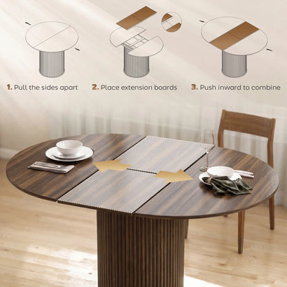 Extendable Kitchen Table, 43.5"-59", Walnut Wood Grain, Pedestal Base Dining Tables at Gallery Canada