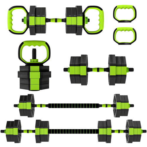 Adjustable Dumbbell Set, 44lbs, Kettlebell Barbell Dumbbell Push-Up Stand, Green