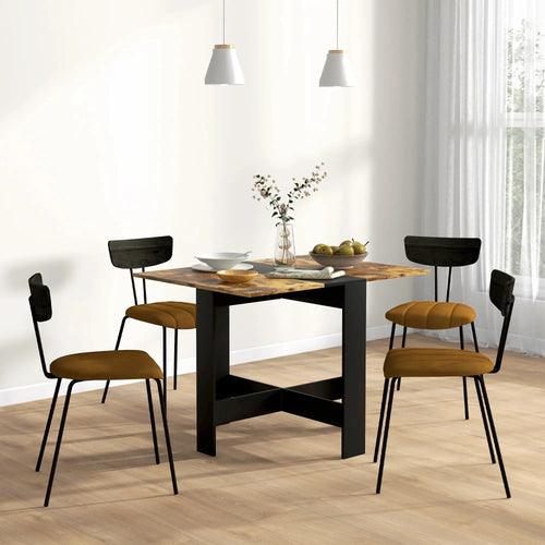 Drop Leaf Dining Table, Wood Folding Table, Black, Rustic Brown