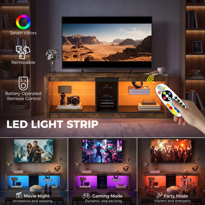 TV Stand Cabinet With LED Lights, Remote, Shelves, Rustic Brown TV Stands at Gallery Canada
