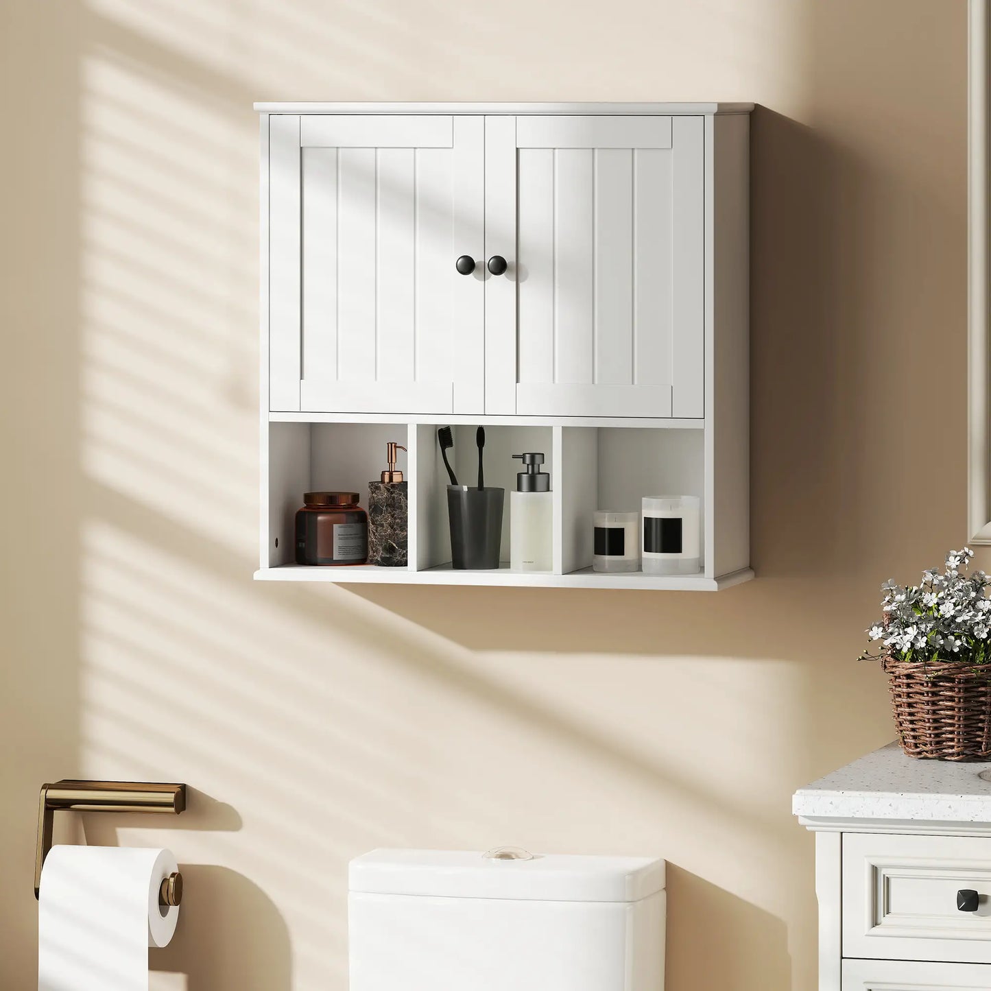 Farmhouse Wall Mounted Medicine Cabinet, Adjustable Shelf, White Wall Mounted Cabinets at Gallery Canada
