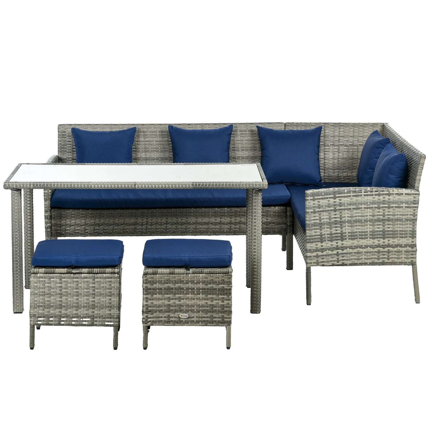 5-Piece Wicker Patio Set, Dining Table, Ottomans, Navy Blue Patio Furniture Sets Mixed Grey Rattan, Navy Blue Fabric at Gallery Canada