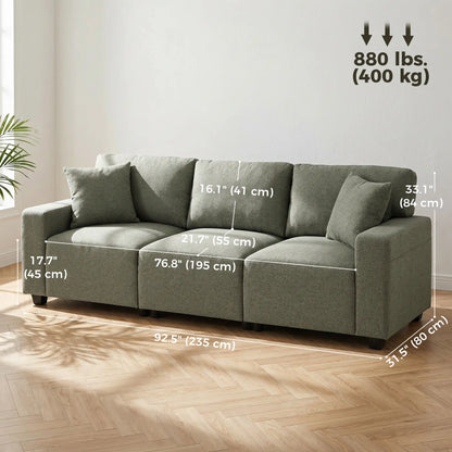 3 Seater Sofa With Storage Pockets, Modern Upholstered Couch, Green 3-Seater Sofas at Gallery Canada