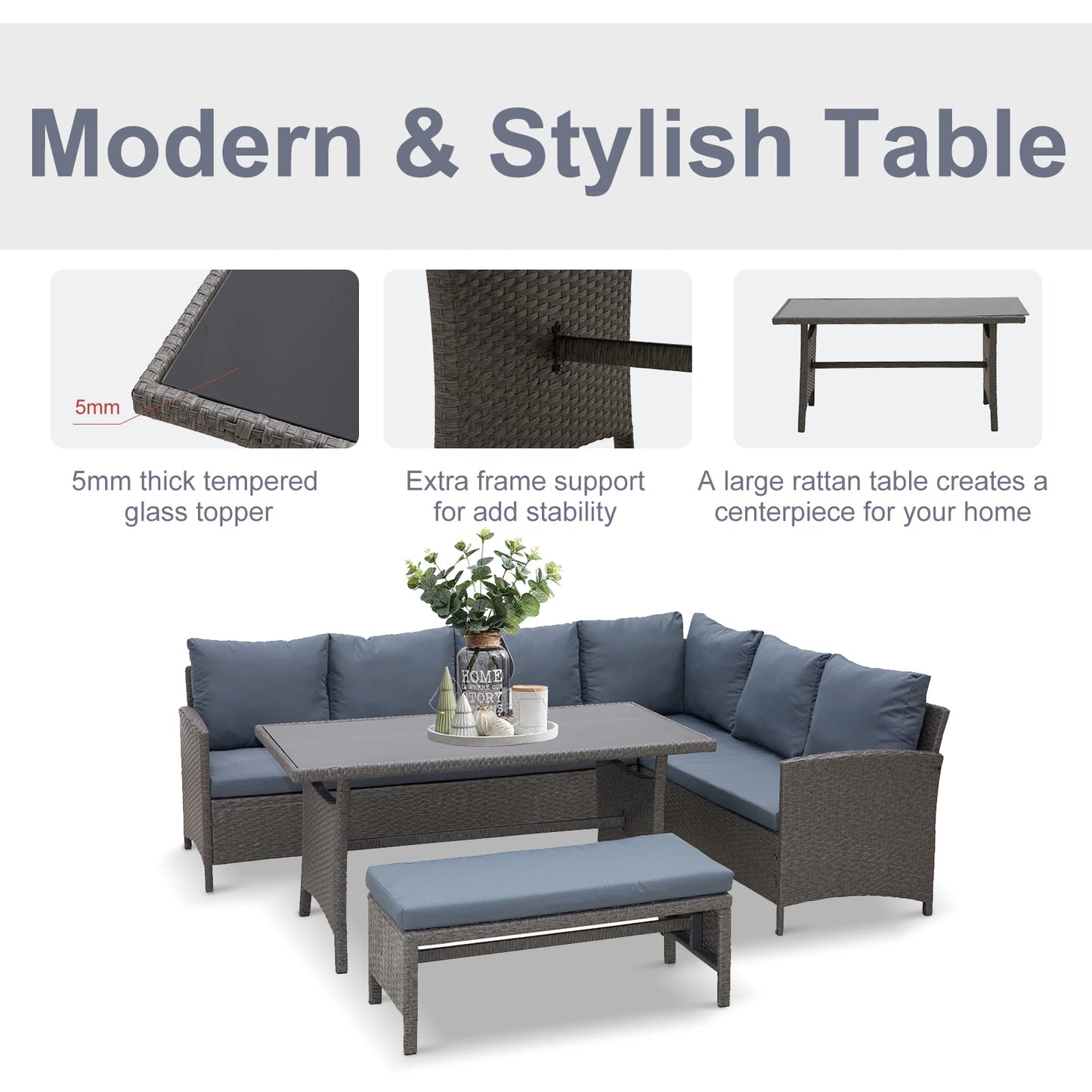 4 Piece Outdoor Rattan Dining Table, Bench, Patio Furniture Patio Furniture Sets at Gallery Canada