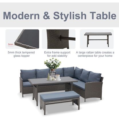 4 Piece Outdoor Rattan Dining Table, Bench, Patio Furniture Patio Furniture Sets at Gallery Canada