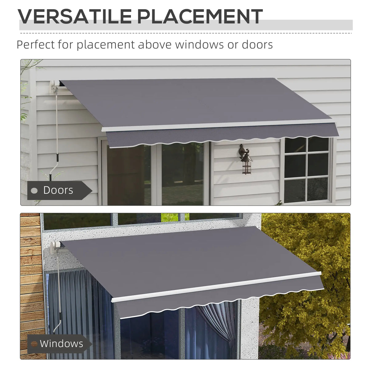12' x 10' Manual Retractable Awning, Adjustable Sunshade Shelter, Dark Grey Patio Awnings at Gallery Canada