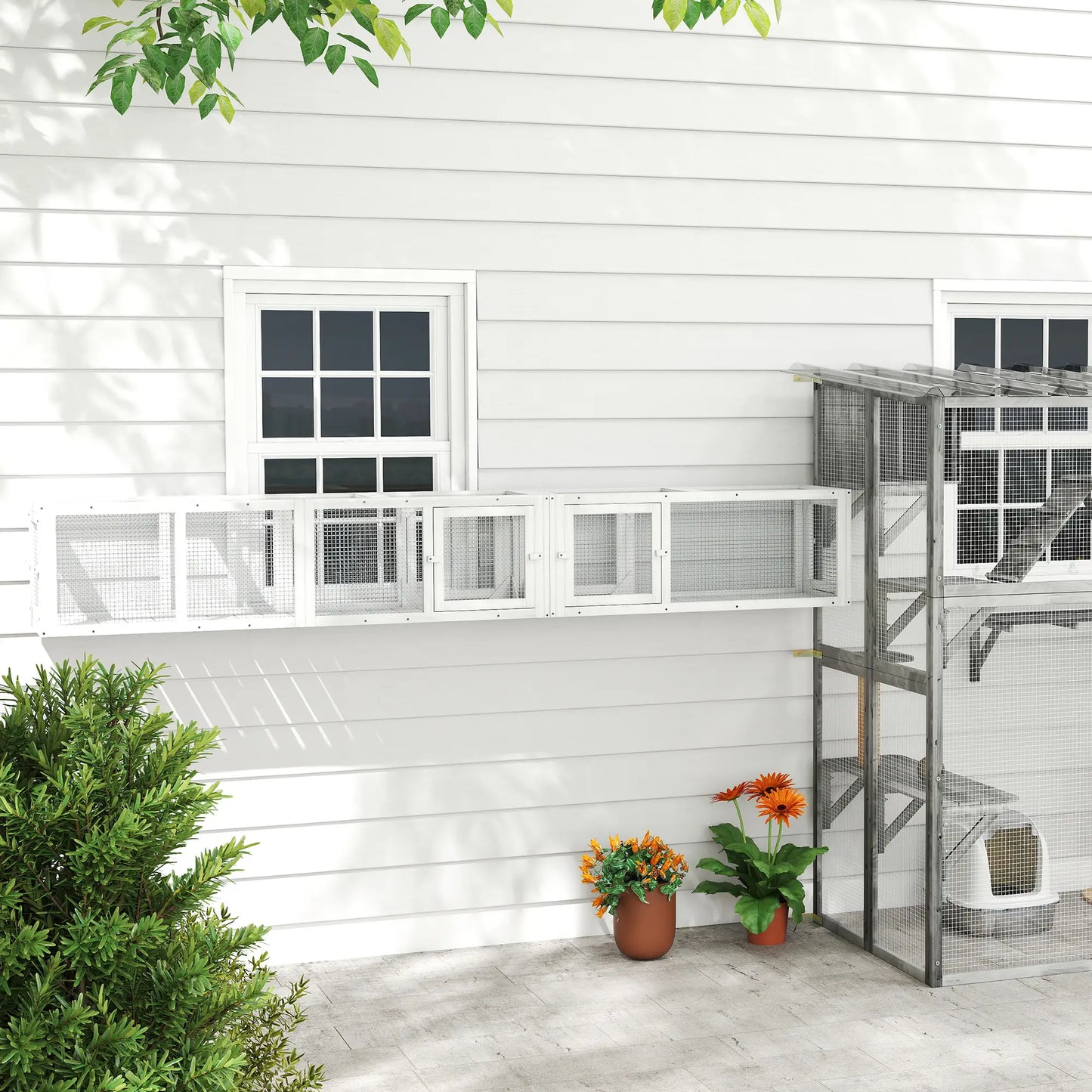 Cat Tunnel, Outdoor Enclosure, 98", 8 Doors, Combinable, White Outdoor Cat Enclosures at Gallery Canada