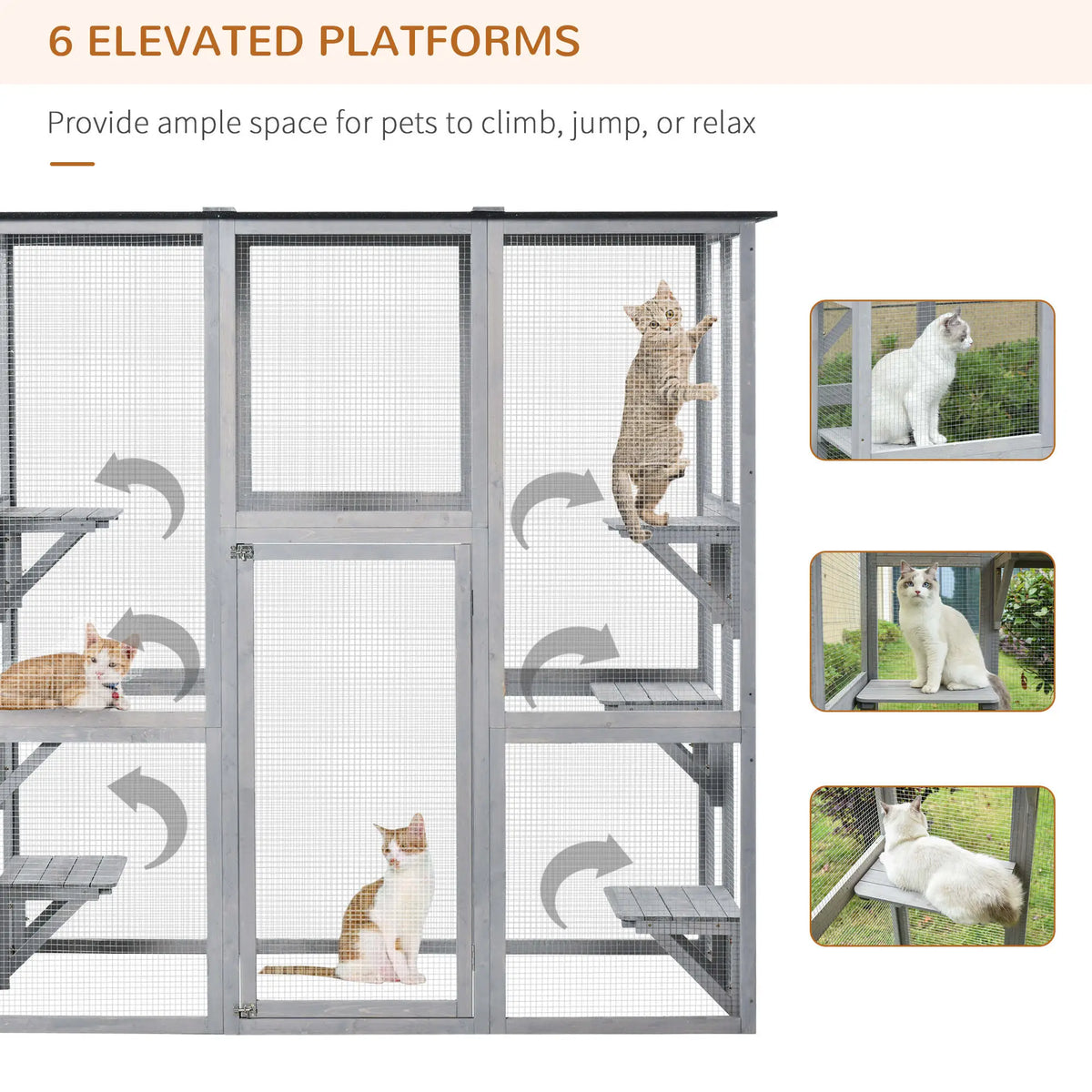 Large Outdoor Catio Enclosure, Weatherproof Cat House, Wooden Patio Cage, 6 Platforms, 71" x 39" x 71", Grey Outdoor Cat Enclosures at Gallery Canada