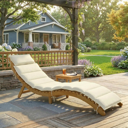 Folding Chaise Lounge Chair, Acacia Wood, Tanning, Cream White Lounger Chairs at Gallery Canada