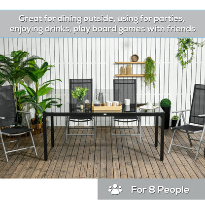 Rectangular Outdoor Dining Table For 8, Tempered Glass Top, Aluminum Frame, 70.9" x 31.5" x 28.3", Black Patio Dining Tables at Gallery Canada